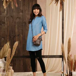 Odette Blue Embroidered Straight Kurti image 4