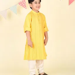 Fabindia Boys Yellow Viscose Blend Solid Kurta image 4