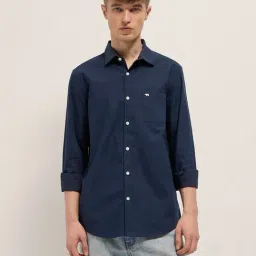 The Bear House Blue Cotton Slim Fit Solid Shirt-picture-17