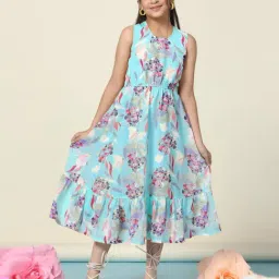 Fashion Dream Girls Sea Green Floral Dress-image-13