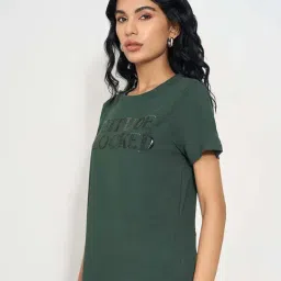People By Pantaloons Green Regular Fit Embellished T-Shirt image 3