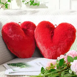 Kuber Industries Red 2 Pieces Cotton Pre-Filled Plushie Cushions image 1