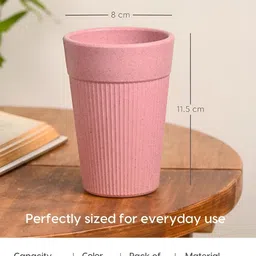 eha Pink 4 Pieces Striped Matte Cups - 350 ml Each image 5