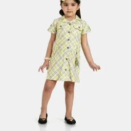 Peppermint Kids Yellow & Blue Cotton Chequered Dress-image-39
