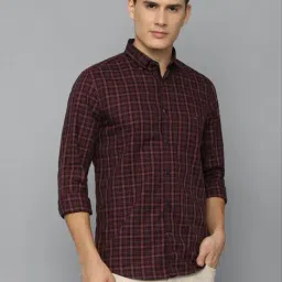 Louis Philippe Sport Maroon Cotton Slim Fit Checks Shirt-image-95