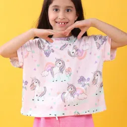Anthrilo Girls Pink Unicorn Heart Short Sleeves T-Shirt-image-15