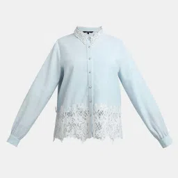 Vero Moda Blue Cotton Regular Fit Self Pattern Shirt image 4