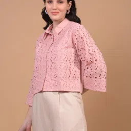 Crimsoune Club Pink Cotton Embroidery Shirt image 4