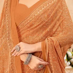 Saree Mall Bronze Georgette Self Saree with Blouse Piece image 4
