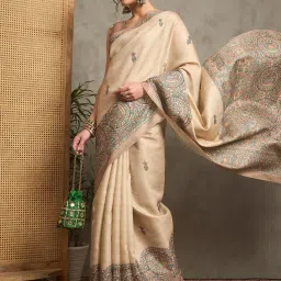 Saree Mall Beige Silk Self Saree with Blouse Piece image 4