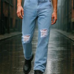 Bewakoof Men's Blue Baggy Fit Distressed Mid-Rise Jeans-picture-46