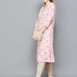 Melange by Lifestyle Pink Rayon Floral Print Kurta image 4