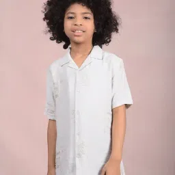 Crimsoune Club Boys White Lyocell Embroidery Shirt-image-51
