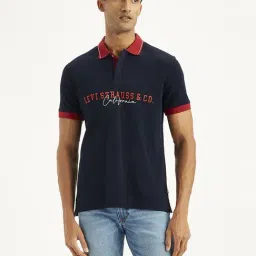 Levi's Black Cotton Slim Fit Logo Printed Polo T-Shirt-image-1