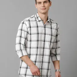 CAVALLO by Linen Club Black & White Slim Fit Check Cotton Linen Shirt-image-19