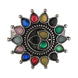 Saraf RS Jewellery Silver Oxidized Multicolored Combo Locket with Ring Jewellery Set image 4