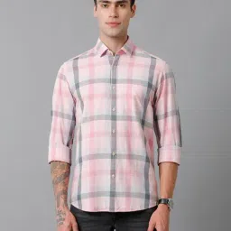 CAVALLO by Linen Club Pink Slim Fit Check Cotton Linen Shirt-image-18