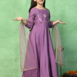 Fashion Dream Kids Purple Fit & Flare Dress With Dupatta-image-87