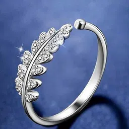 RUHI COLLECTION Platinum Plated American Diamond Studded Adjustable Finger Ring image 2