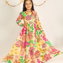 Fashion Dream Kids Beige Floral Fit & Flare Dress-picture-28