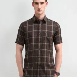 Arrow Sport Brown Cotton Regular Fit Checks Shirt-picture-26