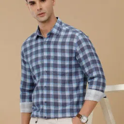 Linen Club Blue Linen Blend Slim fit Print casual shirts image 3