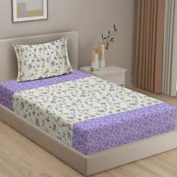 Swayam Purple Cotton Floral Single Bed Sheets 1 Pillow Cover-picture-4