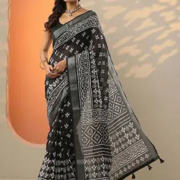 Libas Black Regular Fit Printed Saree With Unstitched Blouse-image-83