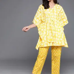Libas Yellow Straight Fit Printed Night Suit-image-98