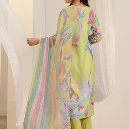 Libas Floral Printed V-Neck Straight Kurta With Trousers & Dupatta image 3