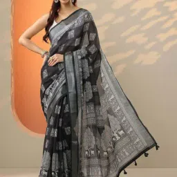 Libas Black Regular Fit Printed Saree With Unstitched Blouse-image-72