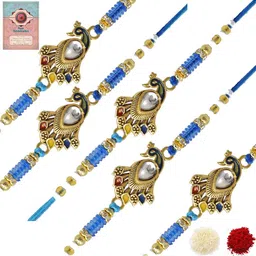 MEIRA JEWELLERY Set Of 5 Rakhi With Roli Chawal & Greetings Card Set-picture-18