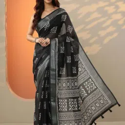 Libas Black Regular Fit Printed Saree With Unstitched Blouse-picture-10