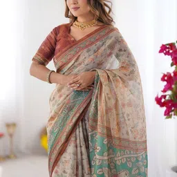 ALMAARI FASHION Ethnic Motifs Pure Cotton Banarasi Saree With Unstitched Blouse Piece image 2
