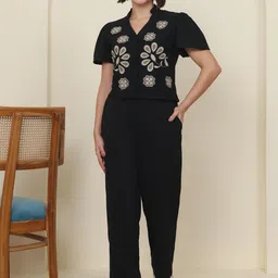 JAKANARY Embroidered Mandarin Collar-Neck Top With Trousers Co-Ords-picture-29