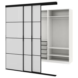 ikea skytta / pax Walk-in wardrobe with sliding doors, black/Hokksund high-gloss light grey, 226x160x240 cm-picture-1