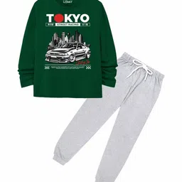LITWAY Boys Printed Round Neck Pure Cotton Long Sleeves Sweatshirt With Joggers image 1