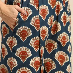 Sangria Women Navy Blue Ethnic Motifs Printed Pure Cotton Kurta with Palazzos image 4