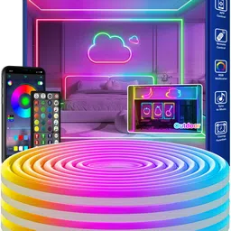 rcuica 16.4Ft Neon Rope Lights,Flexible Led Rope Lights Control with App/Remote,Multiple Modes Rope Lights,IP65 Outdoor RGB Led Neons Light Waterproof,Music Sync Gaming Led Neon Light Strip for Bedroom Decor image 1