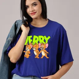 Dreambe Women Tom & Jerry Graphic Printed Round Neck Oversized T-shirt-picture-15