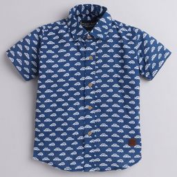 Polka Tots Half Sleeves Cars Printed Shirt - Blue-picture-3