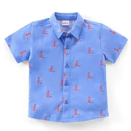 Babyhug Cotton Half Sleeves Shirt Boat Print - Blue-picture-10