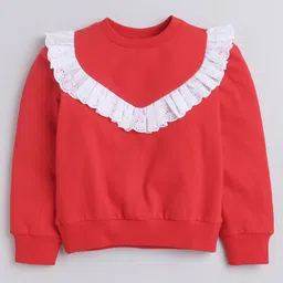 aww hunnie Aww Huunie Full Sleeves Frill Neckline Lace Embellished Autumn & Winter Wear Sweatshirt - Red-picture-15