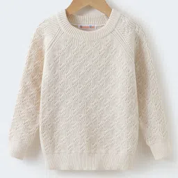 Kookie Kids Knit Full Sleeves Pullover Sweater with Cable Knit Design - Cream-picture-22