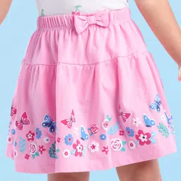 Babyhug Single Jersey Knit Knee Length Skirt Floral Print with Bow Applique - Pink-picture-10