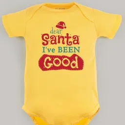 FFlirtygo Cotton Christmas Theme Half Sleeves Dear Santa I Have Been Good Text Printed Onesie - Yellow-picture-11