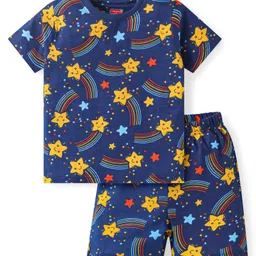 Babyhug Cotton Knit Half Sleeves Shorts Night Suit with Stars Print - Navy Blue-picture-10