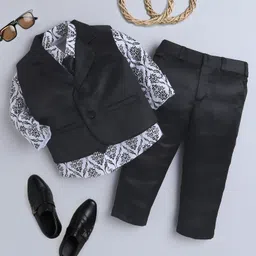 Jeet Ethnics Full Sleeves Damask Printed 3 Piece Party Suit With Tie Set - Black-picture-19