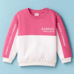 Babyhug Terry Knit Full Sleeves Cut & Sew Sweatshirt with Text Graphic - Pink & White-picture-29