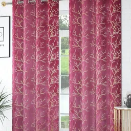 Kiara Creations Pink & Gold 2 Pieces Floral Room Darkening Velvet Long Door Curtains-picture-26